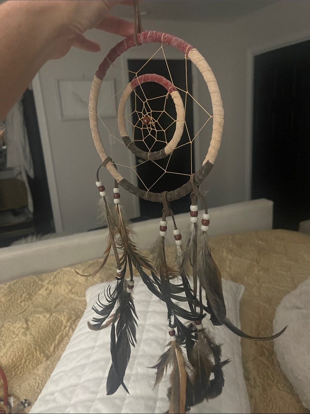 Handmade Dreamcatcher Wall Decor in Pink, Cream & Brown